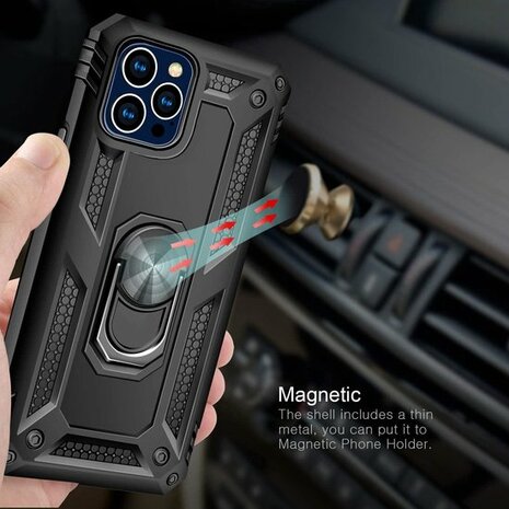 iPhone 12 Pro Max Zwart - Armor met Kickstand Ring