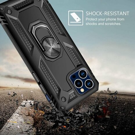 iPhone 12 Pro Max Zwart - Armor met Kickstand Ring