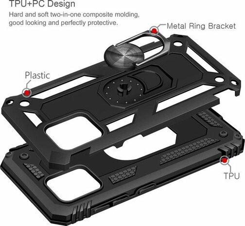 iPhone 12 Pro Max Zwart - Armor met Kickstand Ring