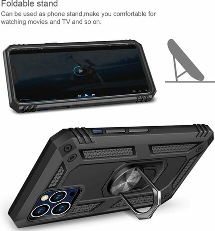 iPhone 12 Pro Max Zwart - Armor met Kickstand Ring