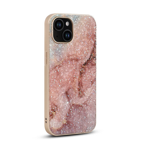 iPhone 12 - Diamant Marmer Glitter - Roze