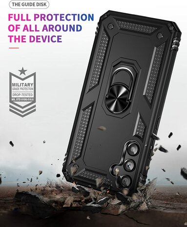 Samsung A55 - Zwart - 2X Glas - Armor met Kickstand Ring