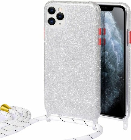iPhone 12 Pro Max Zilver - Glitter Back Cover met Koord