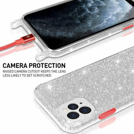 iPhone 12 Pro Max Zilver - Glitter Back Cover met Koord
