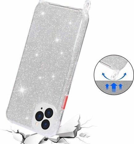 iPhone 12 Pro Max Zilver - Glitter Back Cover met Koord