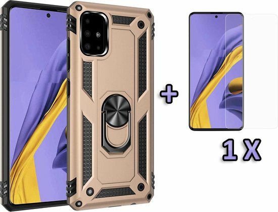 Samsung A51 - Armor met Kickstand Ring &amp; Glas - Goud