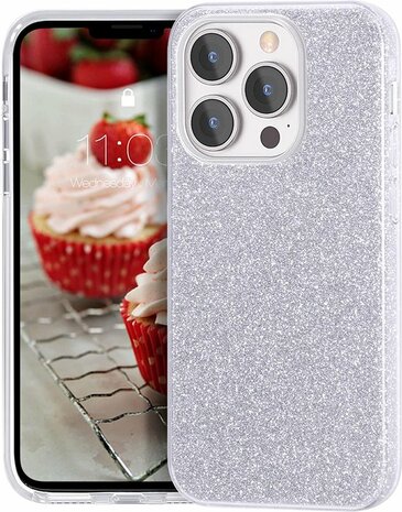 iPhone 14 Pro Max - Glitter Back Cover - Zilver