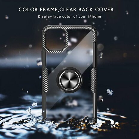 iPhone 11 Pro - Carbon Armor Back Cover met Ring - Zwart