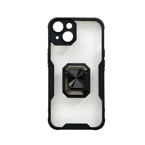 iPhone 14 Zwart - Transparant Back Cover Kickstand Ring