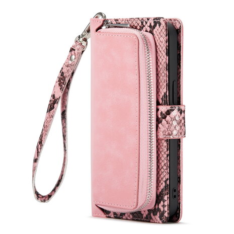 iPhone 13 Mini - Roze - 2 in 1 Slangen Portemonnee Book Case met Rits