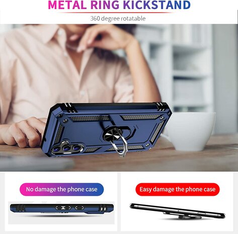 Samsung A14 Blauw - Armor met Kickstand Ring