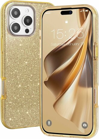 iPhone 16 Pro - Glitter Back Cover - Goud