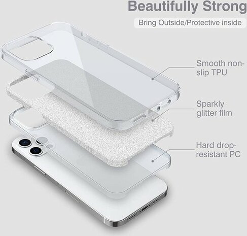 iPhone 13 Pro Max - Glitter Back Cover - Zilver