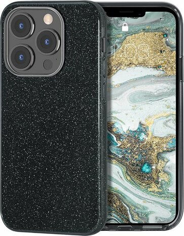 iPhone 13 Pro Max - Glitter Back Cover - Zwart