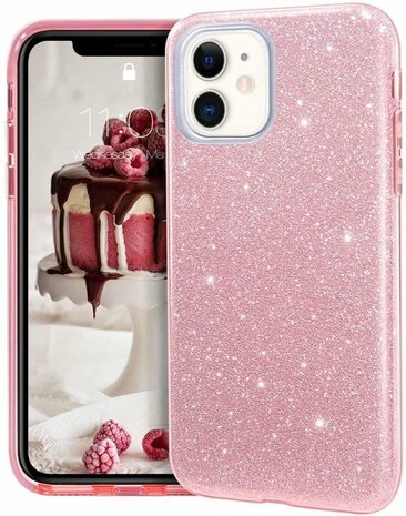 iPhone 12 Mini - Glitter Back Cover - Roze