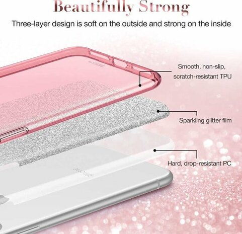 iPhone 12 Mini - Glitter Back Cover - Roze