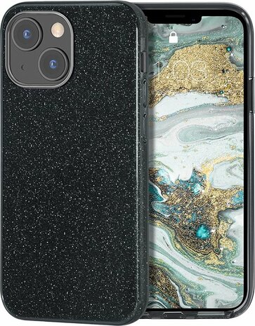 iPhone 14 - Glitter Back Cover - Zwart