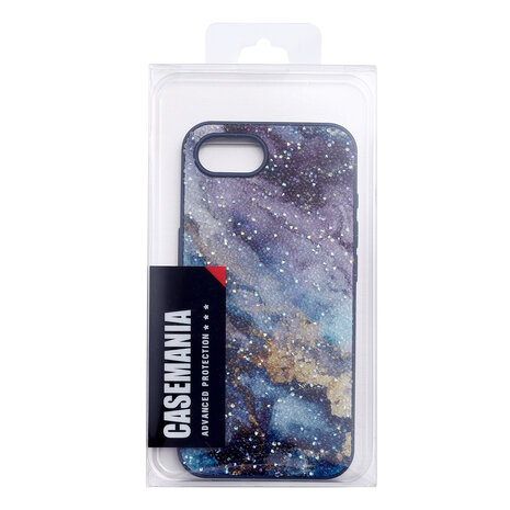 iPhone 16E - Marmer Diamant Glitter &amp; 2x Glas - Blauw