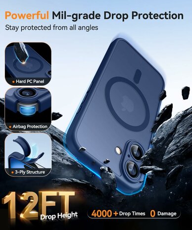 iPhone 16 - Matte MagSafe Armor Back Cover - Blauw