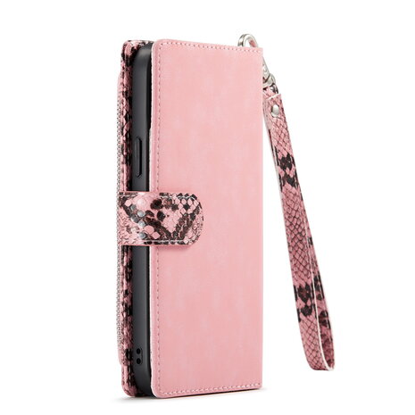 iPhone 13 Pro - Roze - 2 in 1 Slangen Portemonnee Book Case met Rits