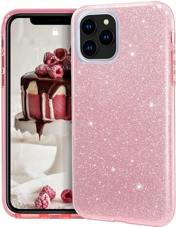 iPhone 12 Pro Max - Glitter Back Cover - Roze