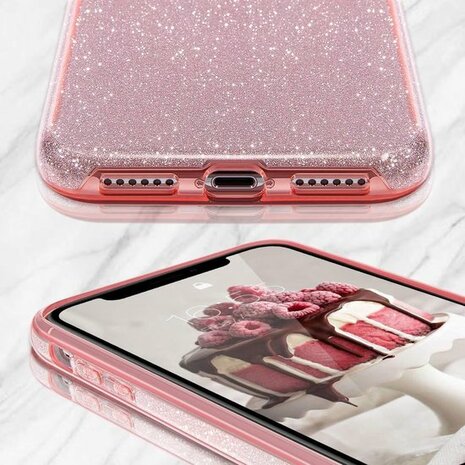 iPhone 12 Pro Max - Glitter Back Cover - Roze
