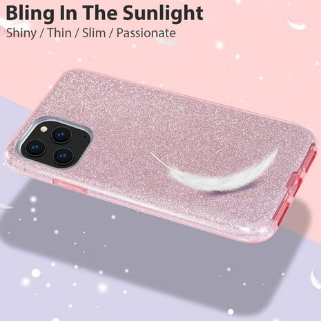 iPhone 12 Pro Max - Glitter Back Cover - Roze
