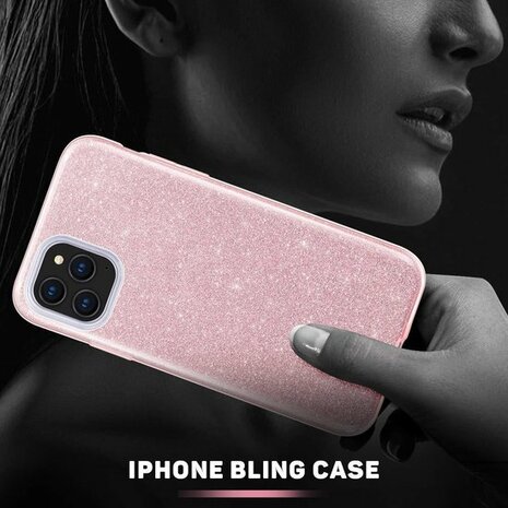 iPhone 12 Pro Max - Glitter Back Cover - Roze