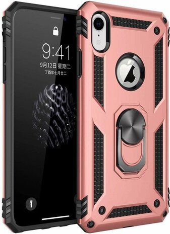 iPhone XR - Armor met Kickstand Ring - Rosegoud