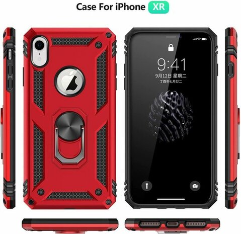 iPhone XR - Armor met Kickstand Ring - Rosegoud