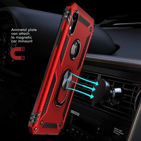 iPhone XR - Armor met Kickstand Ring - Rosegoud