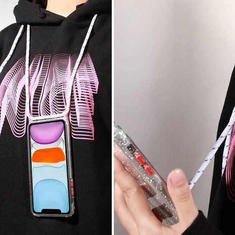 iPhone 12 Mini Zilver - Glitter Back Cover met Koord