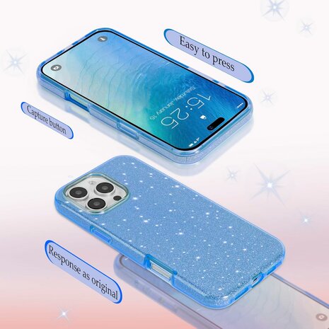 iPhone 16 Pro - Glitter Back Cover - Blauw