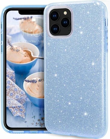 iPhone 12 Pro Max - Glitter Back Cover - Blauw