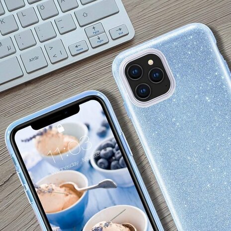 iPhone 12 Pro Max - Glitter Back Cover - Blauw