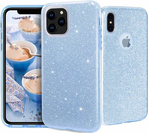 iPhone 12 Pro Max - Glitter Back Cover - Blauw