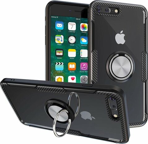 iPhone 7 Plus - Carbon Armor Back Cover met Ring - Zwart