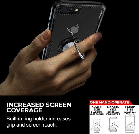 iPhone 7 Plus - Carbon Armor Back Cover met Ring - Zwart