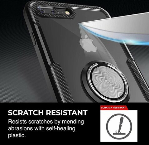 iPhone 7 Plus - Carbon Armor Back Cover met Ring - Zwart