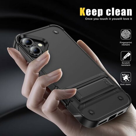 iPhone 16 - Kickstand Armor Back Cover - Zwart