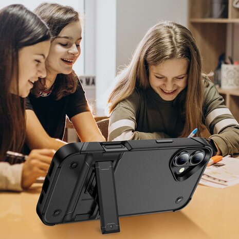 iPhone 16 - Kickstand Armor Back Cover - Zwart