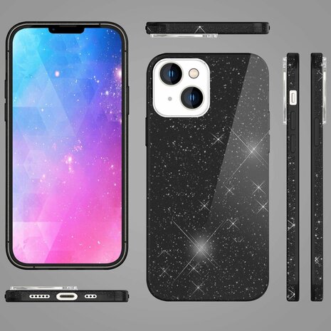 iPhone 15 - Glitter Back Cover - Zwart