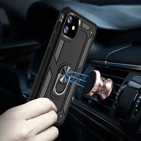 iPhone 11 - Armor met Kickstand Ring - Zwart