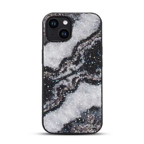 iPhone 12 - Diamant Marmer Glitter - Zwart