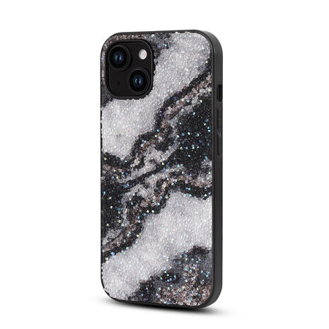 iPhone 12 - Diamant Marmer Glitter - Zwart
