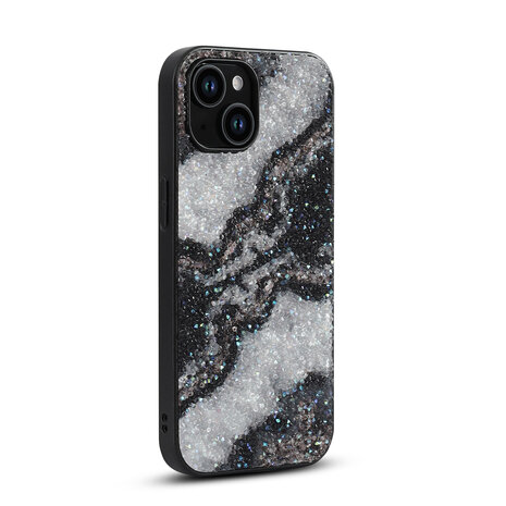 iPhone 12 - Diamant Marmer Glitter - Zwart