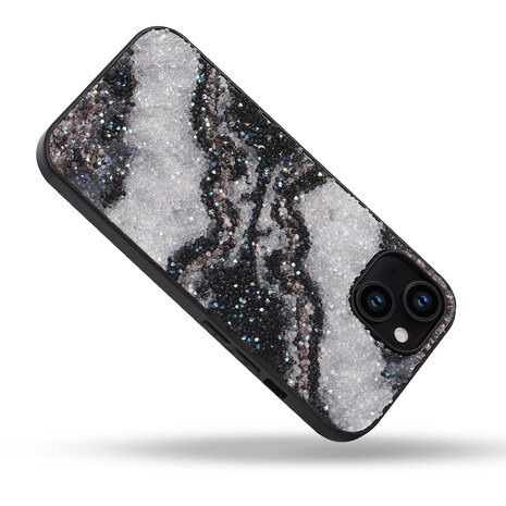 iPhone 12 - Diamant Marmer Glitter - Zwart