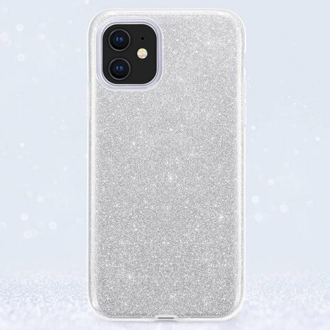iPhone 12 Mini - Glitter Back Cover - Zilver