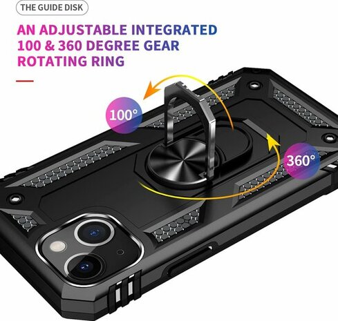 iPhone 14 Plus Zwart - Armor met Kickstand Ring