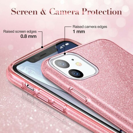 iPhone 11 - Glitter Back Cover - Roze